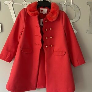 Faux fur collar Janie and jack pea coat. Color: salmon.